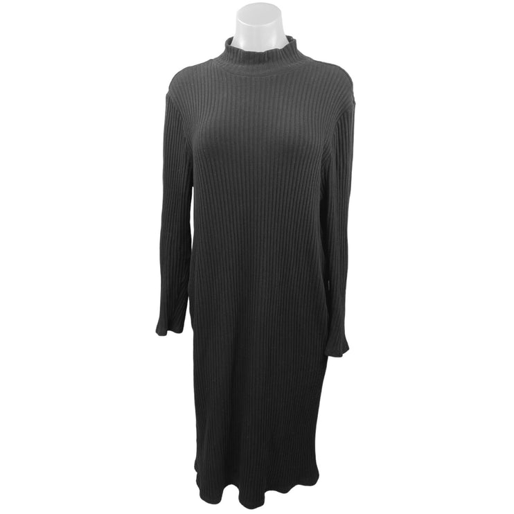 Gap Maternity Black Long Sleeve Ribbed Stretch Mock Neck Midi Sweater Dress Sz L