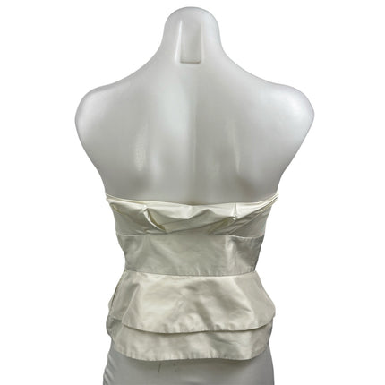 Amaya Arzuaga White Satin Silk Strapless Tube Sweetheart Peplum Blouse Top 10