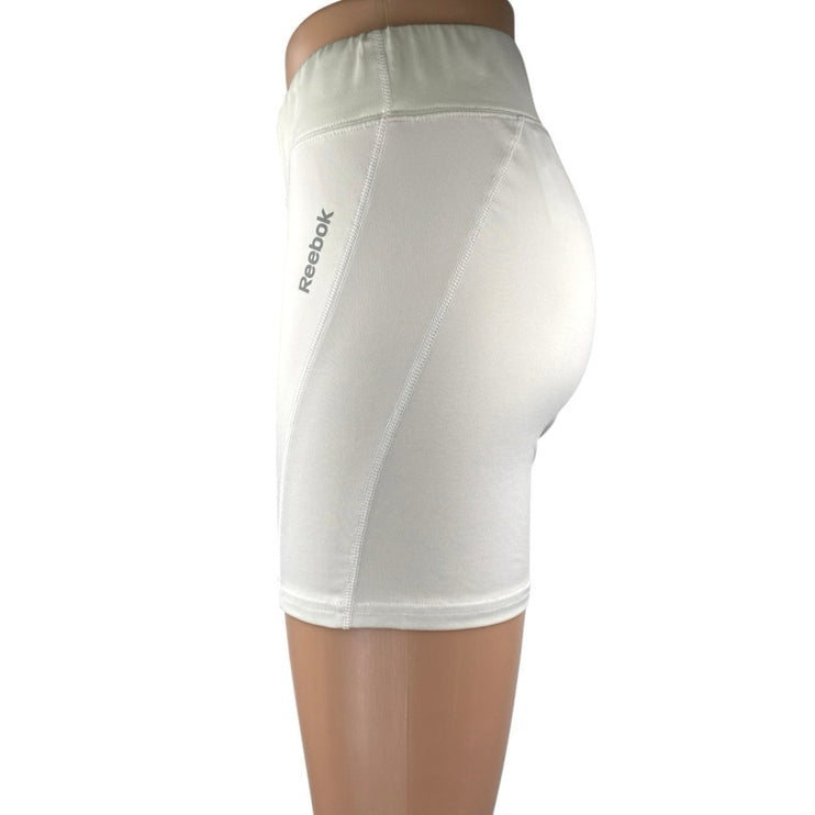 Reebok Playdry Women's White Compression Athletic Workout Fitness Biker Shorts M