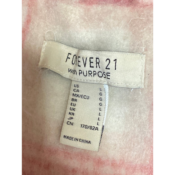 Forever 21 Pink Faux Fur Plaid Button Down Long Sleeve Oversized Coat Jacket L