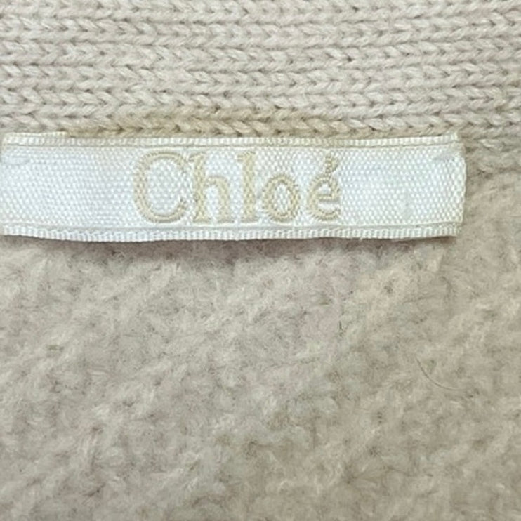 Chloe Women's Beige 100% Wool Crew Neck Long Sleeve Pullover Winter Sweater Sz S