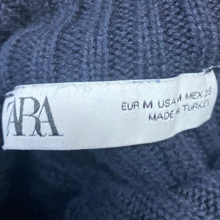 Zara Womens Black Ribbed Knit Long Sleeve Turtleneck Pullover Sweater Top Size M