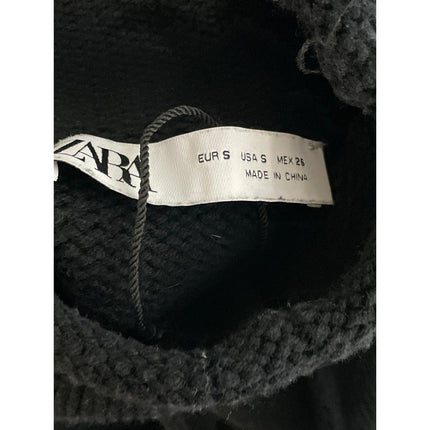 Zara Women's Black Turtleneck Long Sleeve Rib Knit Cropped Sweater Top Size S