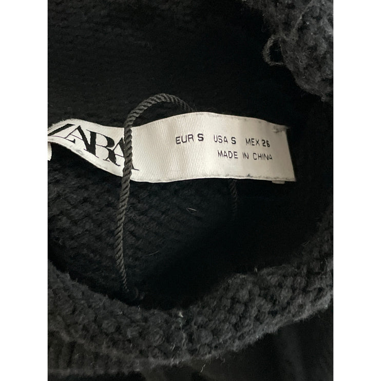 Zara Women's Black Turtleneck Long Sleeve Rib Knit Cropped Sweater Top Size S