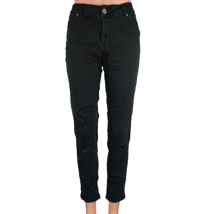 Zara Basic Black Mid Rise Cotton Stretch Denim Cropped Skinny Jeans Size 8