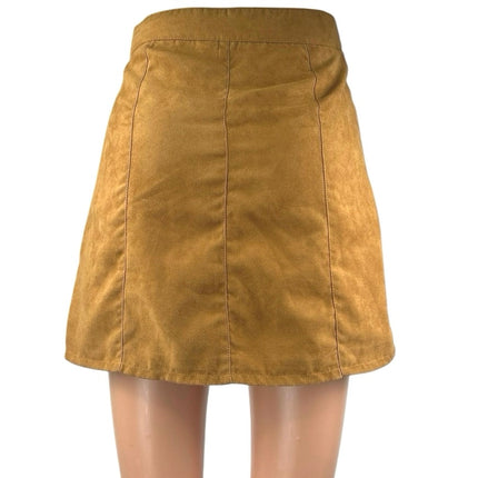 H&M Tan High Waisted Faux Suede Pocket Button Down A Line Mini Skirt Size 2