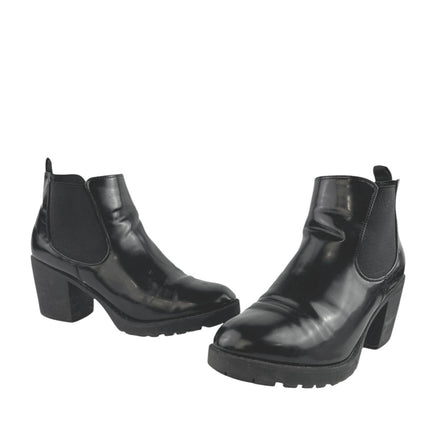 Halston Women's Black Vegan Leather Round Toe Block Heels Chelsea Boots Size 11