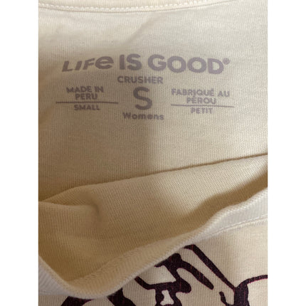 Life is Good Women's Yellow Horseback Riding Short Sleeve Boxy T Shirt Tee Top S