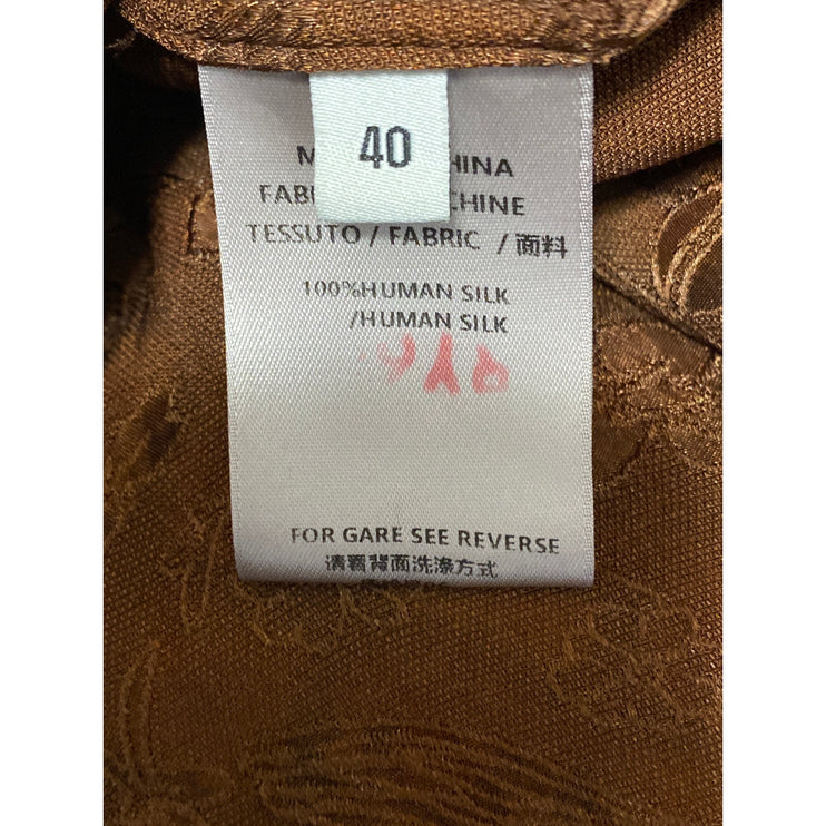 Women's Brown 100% Silk Geometric Sleeveless Bateau Neck A Line Midi Dress 12
