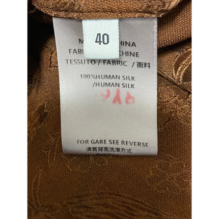 Women's Brown 100% Silk Geometric Sleeveless Bateau Neck A Line Midi Dress 12