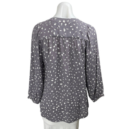 Ann Taylor Loft Gray Printed Long Sleeve Keyhole Tie Neck Blouse Top Size XS