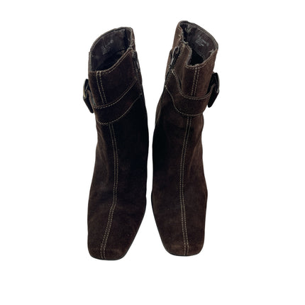 Aerosoles Women's Brown Suede Buckle Square Toe Block Heel Ankle  Boots Size 7.5