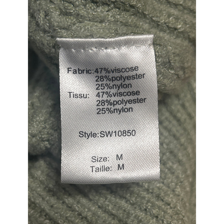 Elan Women's Green Short Sleeve Ribbed Knit 1/4 Zip Turtleneck Sweater Top Sz M