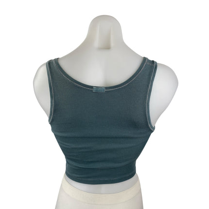 Skims Women's Green Ribbed Knit Square Neck Sleeveless Tank Crop Top Size S