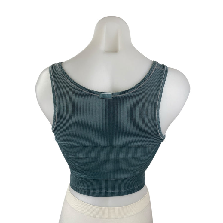 Skims Women's Green Ribbed Knit Square Neck Sleeveless Tank Crop Top Size S