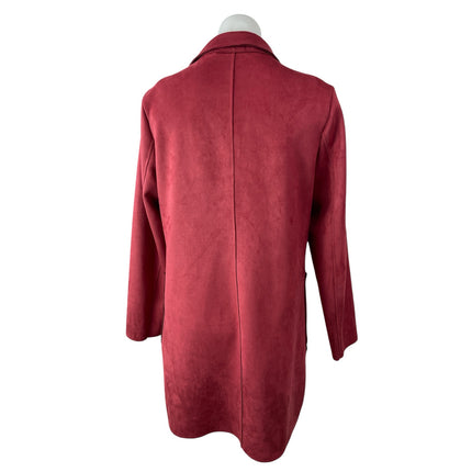 Philosophy Women's Red Faux Leather Suede Vegan Button Up Overcoat Jacket Size M