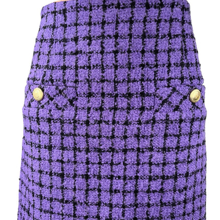 Sandro Purple Checkered Plaid Tweed Straight Pencil Knee length Mini Skirt Sz 36