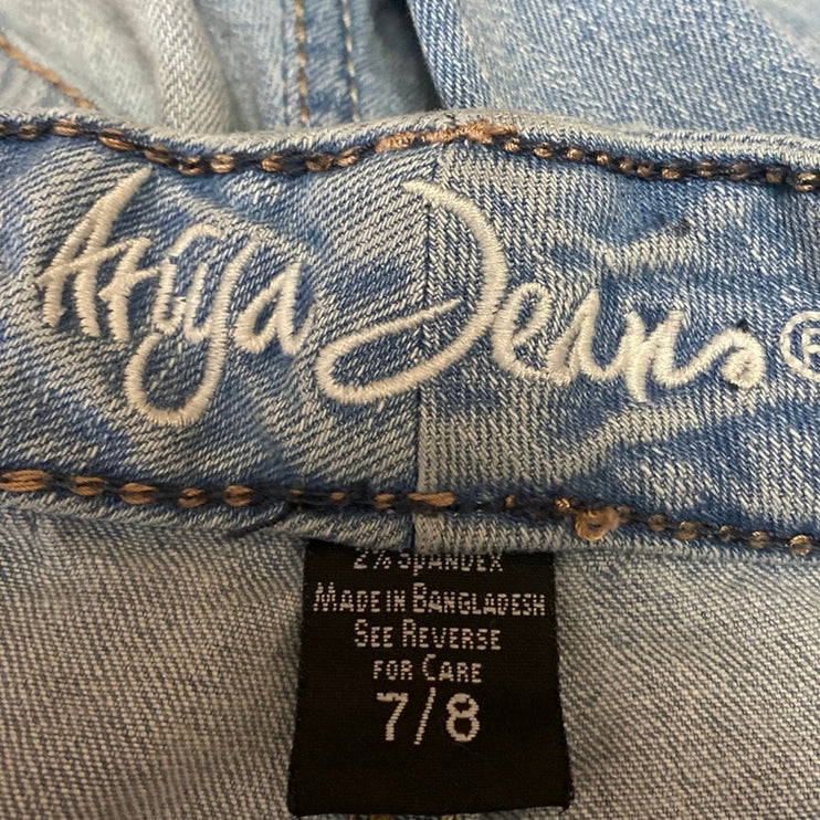 Ariya Women's Blue Distressed Low Waist Straight Leg Denim Jeans Pants Size 7/8