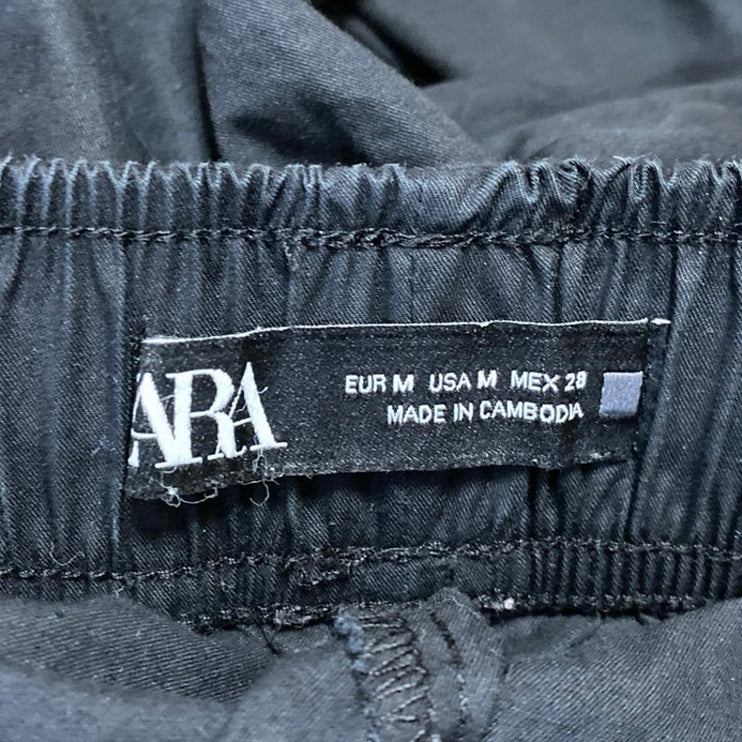 Zara Women's Black Drawstring High Waisted Straight Leg Cropped Pants Size M