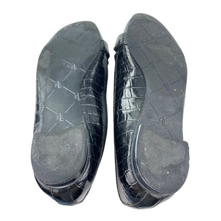 Ralph Lauren Women's Black Gold Logo Croc Leather Chain Slip On Loafers Shoes 6M