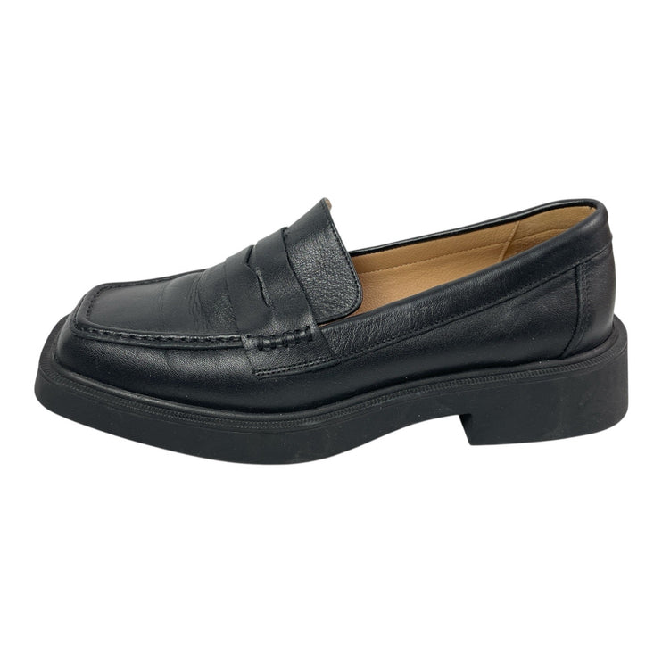 Women's Black Leather Slip On Square Toe Block Heel Casual Loafers Shoes 40/9.5