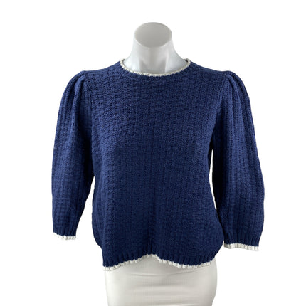 Michael Stars Navy Blue Waffle Knit Half Puff Sleeve Blouse Sweater Top Size M