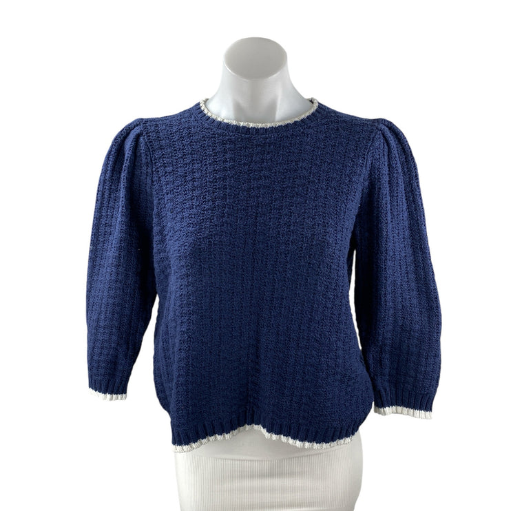 Michael Stars Navy Blue Waffle Knit Half Puff Sleeve Blouse Sweater Top Size M