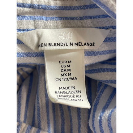 H&M Linen Womens Blue White Striped Collared Long Sleeve Button Down Shirt Top M45