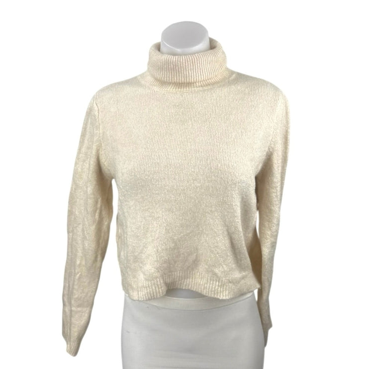 MNG Mango Women's Cream Turtleneck Long Sleeve Knit Crop Sweater Top Size M