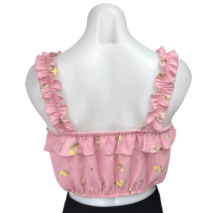 Aritzia Sunday Best Pink Floral Sleeveless Ruffle Cami Camisole Crop Tank Top S
