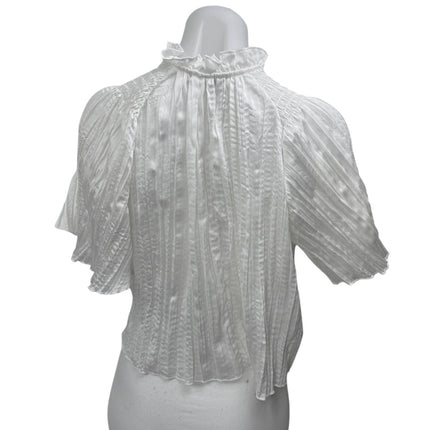 BCBGeneration White Pleated Crinkled Ruffle Collar Short Sleeve Blouse Top Sz S