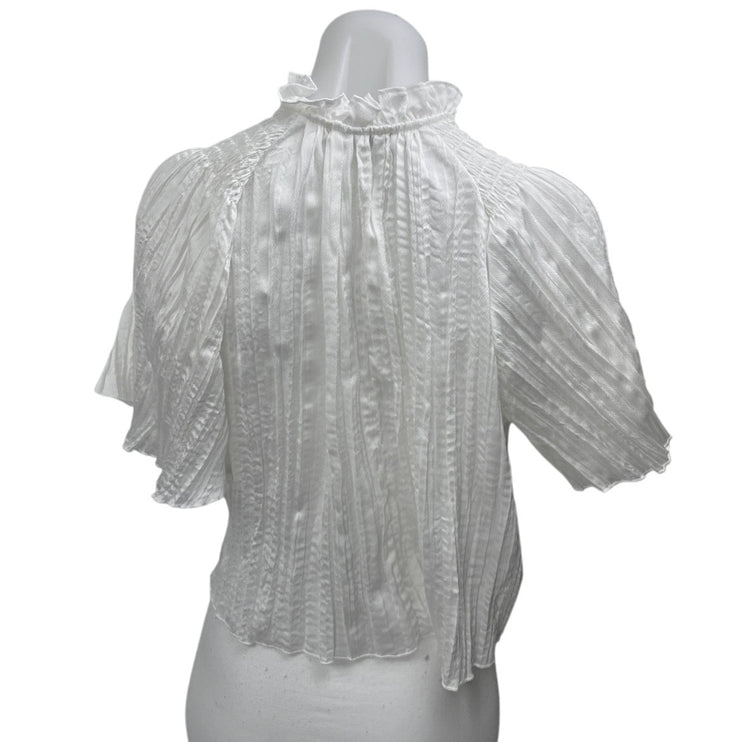 BCBGeneration White Pleated Crinkled Ruffle Collar Short Sleeve Blouse Top Sz S