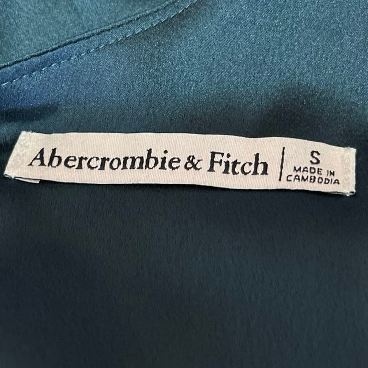 Abercrombie & Fitch Blue Silk Satin V-neck Puff Sleeve Tie Back Blouse Top Sz S