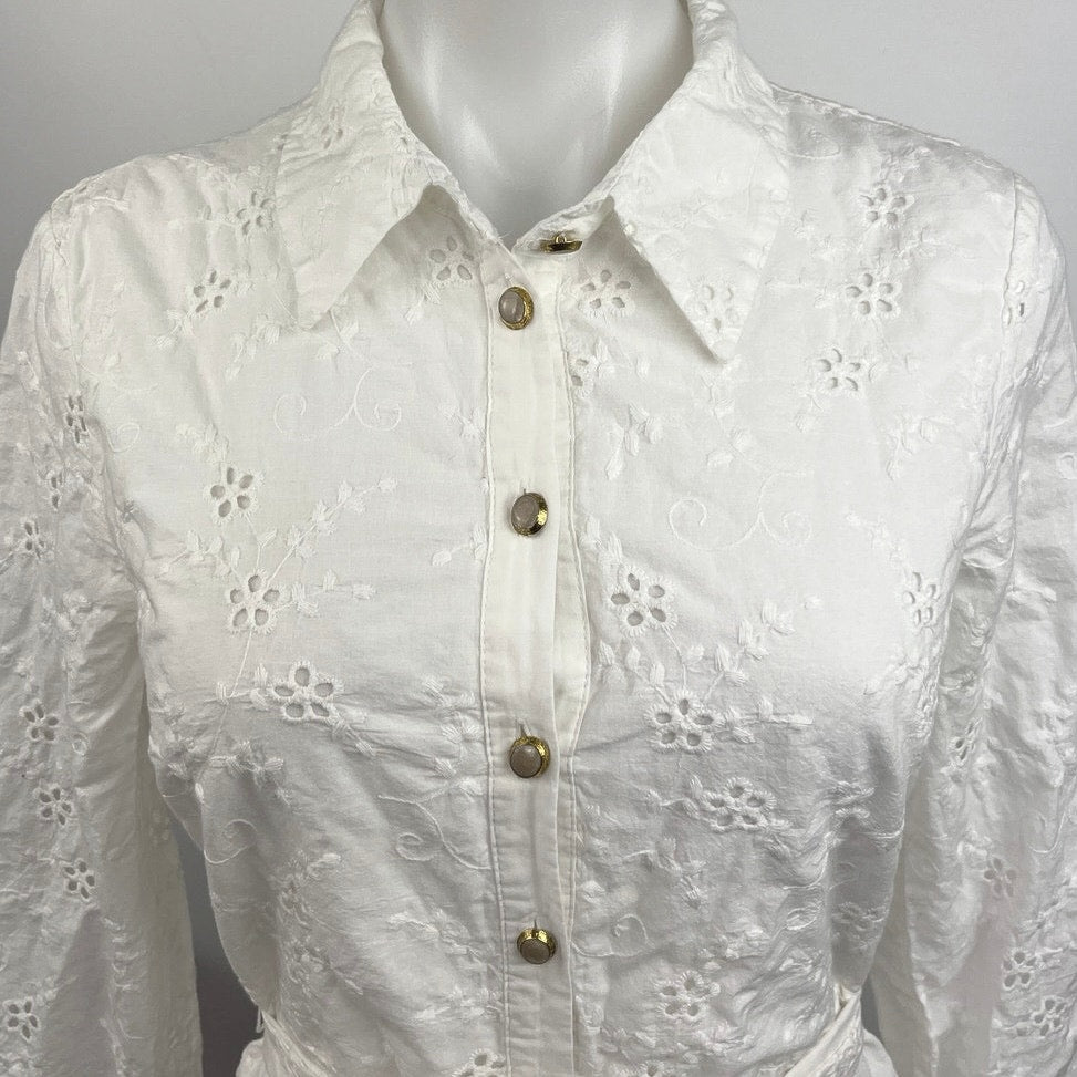 Zara White Collared Floral Embroidered Long Sleeve Mini Shirt Dress Si Brie Zara White Collared Floral Embroidered Long Sleeve Mini Shirt Dress Si Brie