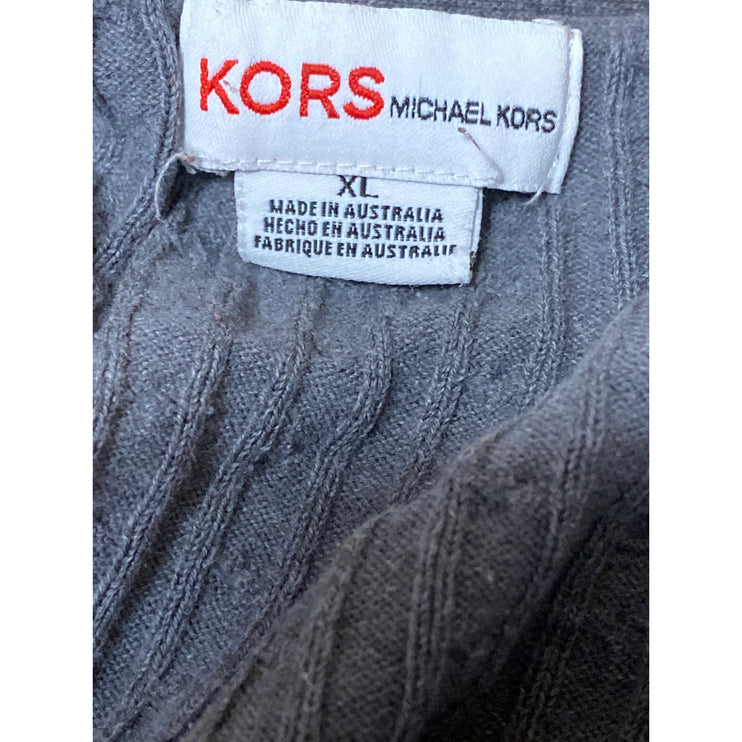 KORS Michael Kors Gray V Neck Long Sleeve Button Up Cardigan Sweater Top Size XL