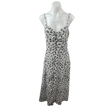 Zara Floral Print Strappy Sleeveless Button Down Midi Cami Flare A-Line Dress M
