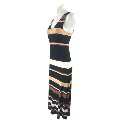 Fourteeth Place Stripe Ribbed Knit V Neck Sleeveless Maxi Tank Sheath Dress Sz S