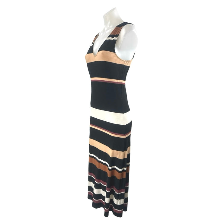 Fourteeth Place Stripe Ribbed Knit V Neck Sleeveless Maxi Tank Sheath Dress Sz S