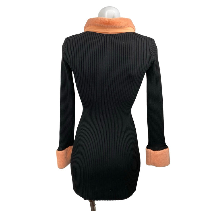 Daisy Street Black Coral Fleece Ribbed Knit Long Sleeve Mini Bodycon Dress Sz S
