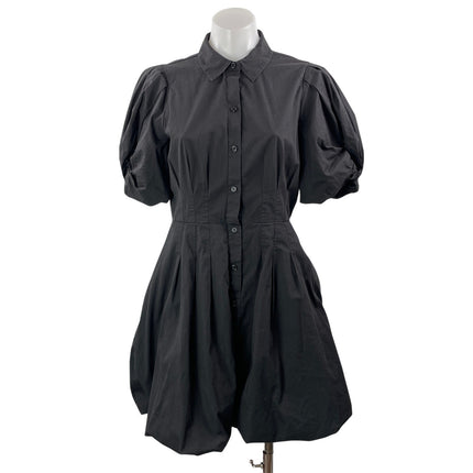 DKNY Black Short Puff Sleeve Pleated Button Down Fit & Flare Mini Dress Size 6