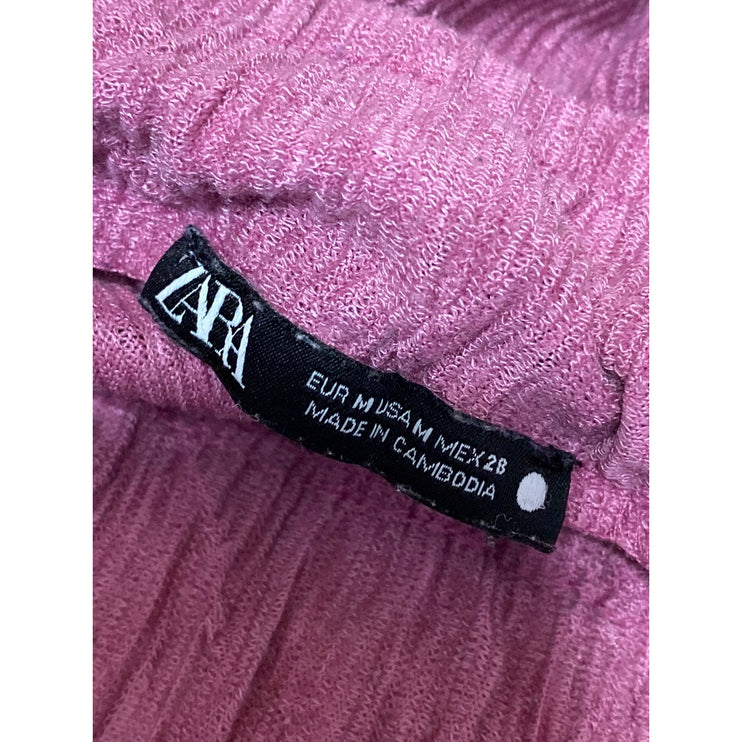 Zara Women's Pink High Waisted Plisse Pull On Wide Leg Trousers Pants Size M