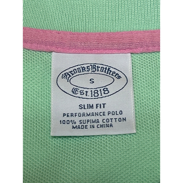 Brooks Brothers Men's Green Slim Fit Logo Short Sleeve Polo Shirt Top Size S