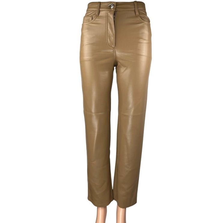 Aritzia Wilfred The Melina Brown Faux Leather Mid Rise Straight Trousers Pants 0