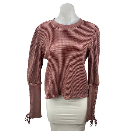 Free People FP One Wesley Maroon Waffle Knit Lace Long Sleeve Thermal Sweater M