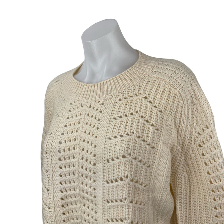 Aqua Women's Cream 100% Cashmere Open Knit Crew Long Sleeve Sweater Top Size M
