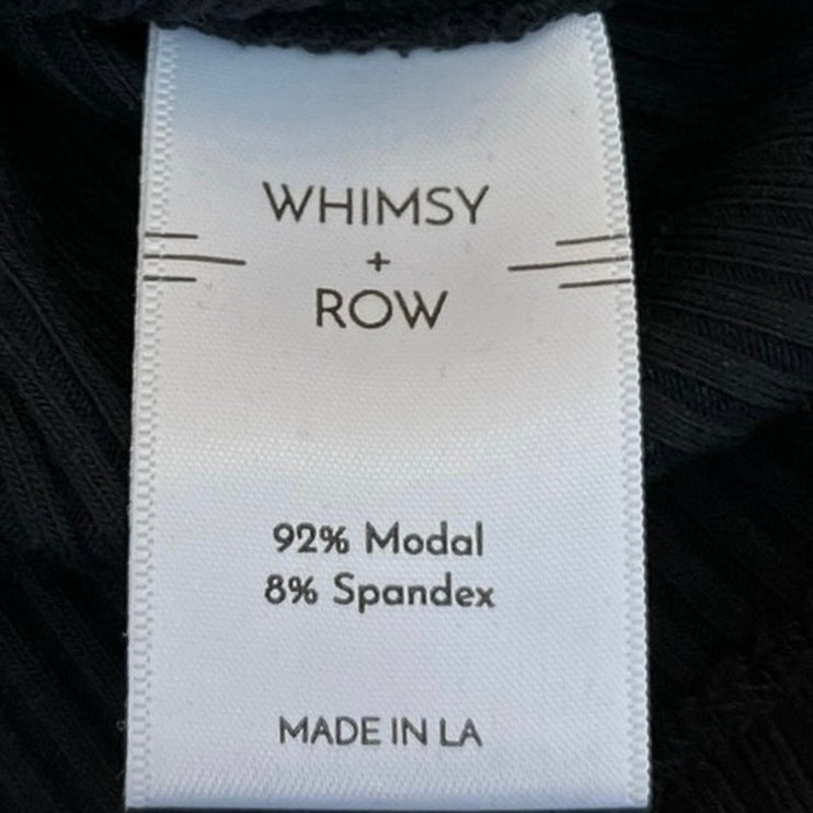 Whimsy + Row Black V Nek Ribbed Knit Collared Long Sleeve Button Up Top Size XS