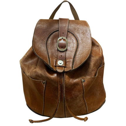 Patricia Nash Vasto Brown 100% Italian Leather Classic Buckle Backpack Size OS