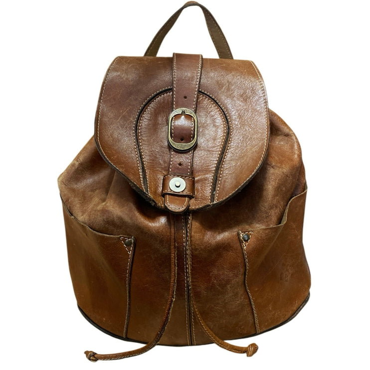 Patricia Nash Vasto Brown 100% Italian Leather Classic Buckle Backpack Size OS