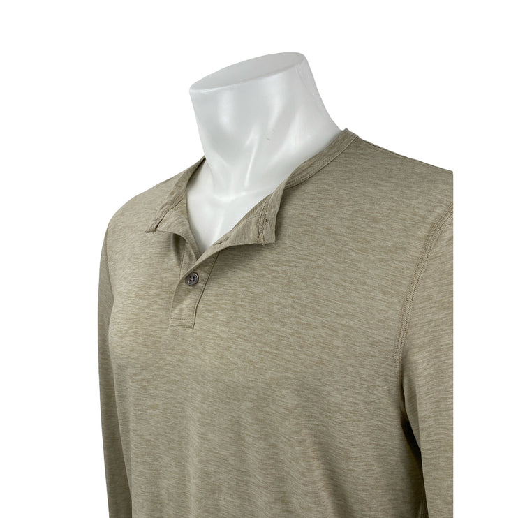 Vuori Men's Beige Heather Long Sleeve Henley Basic Casual T Shirt Tee Top Size L
