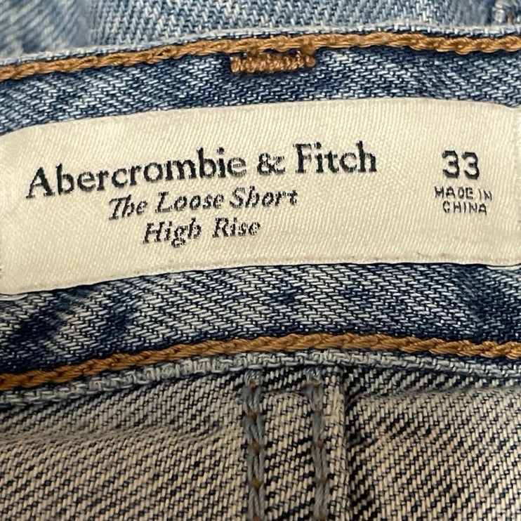 Abercrombie & Fitch The Loose Womens Blue High Rise Cut Off Denim Jean Shorts 33
